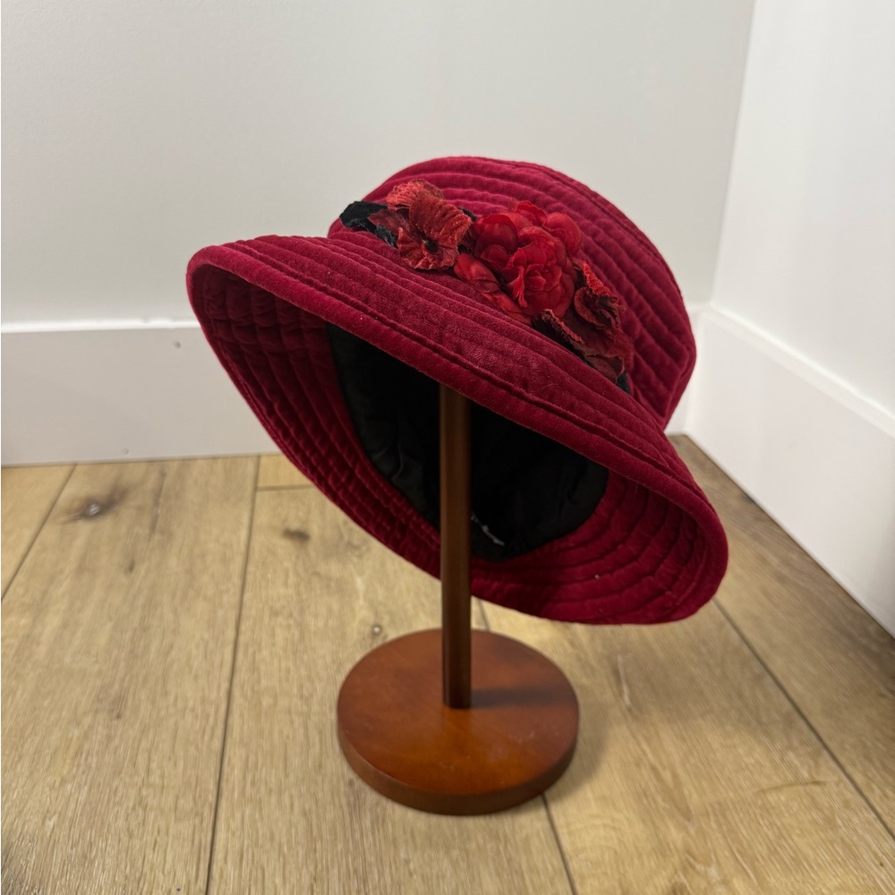 Toucan Collection Derby Women's Red Hat with Floral Accents